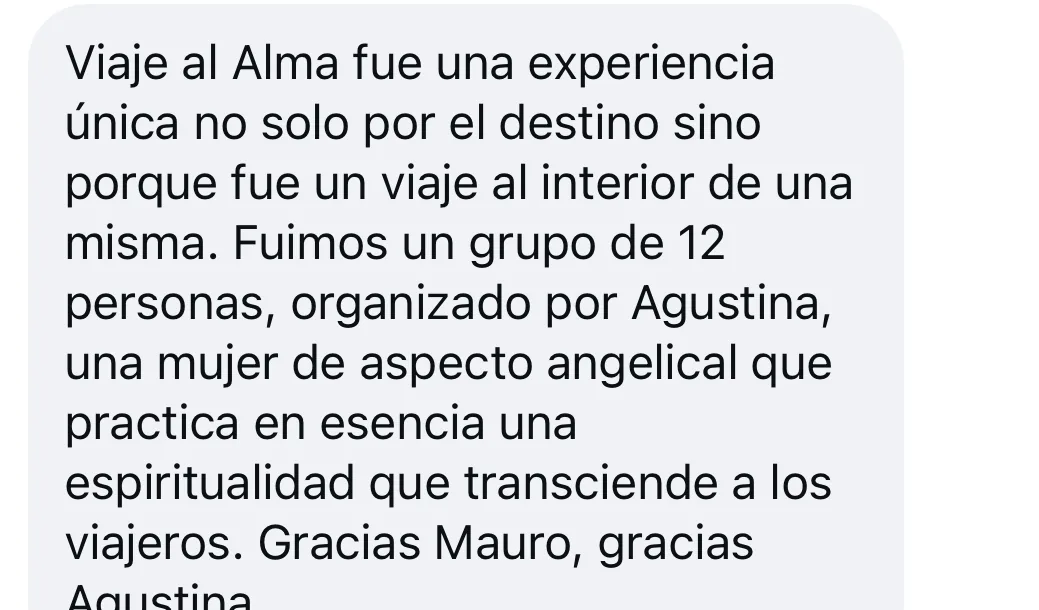 Captura real de un mensaje de WhatsApp de Geli sobre el viaje