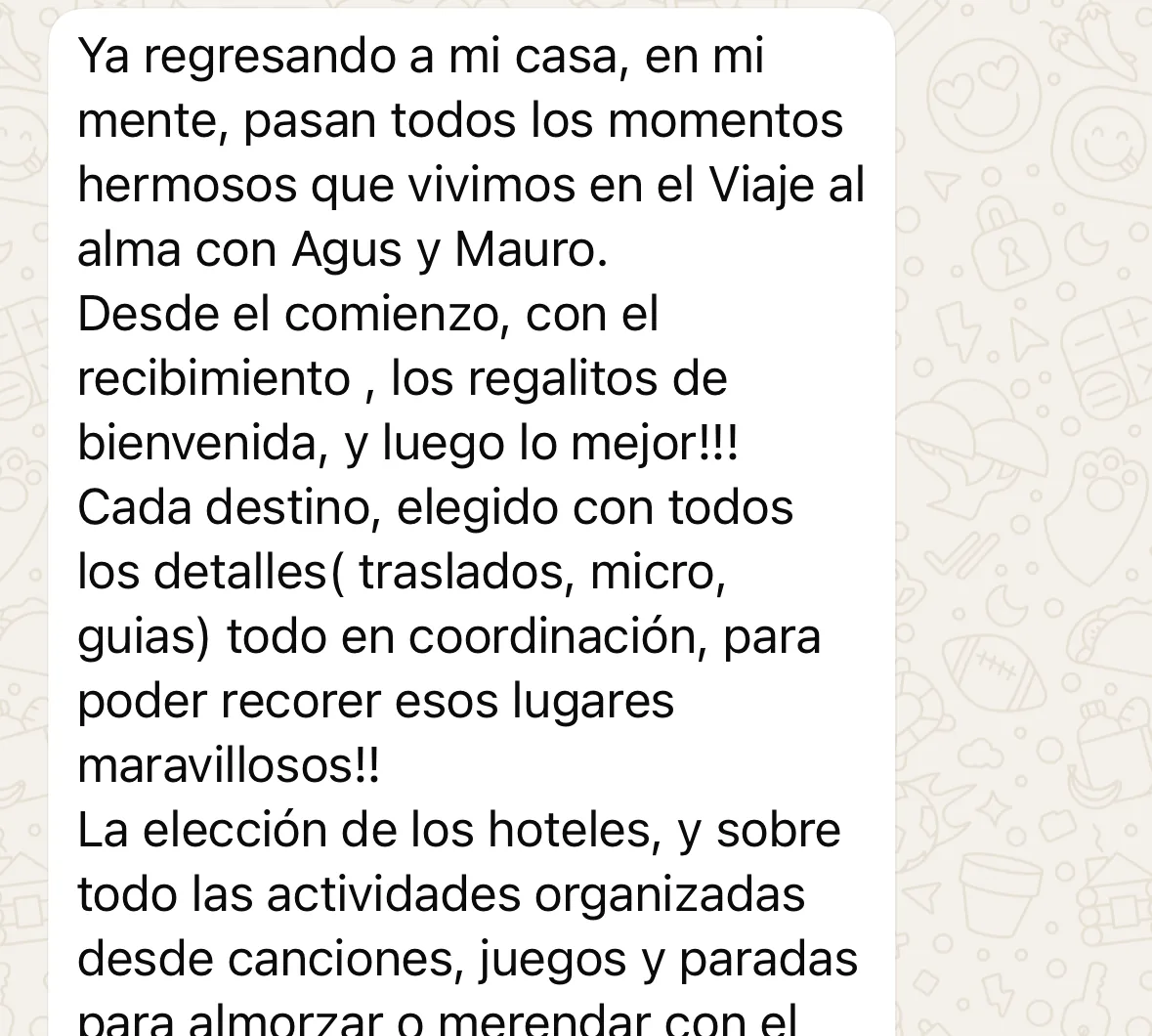 Captura real de un mensaje de WhatsApp de Karina sobre el viaje